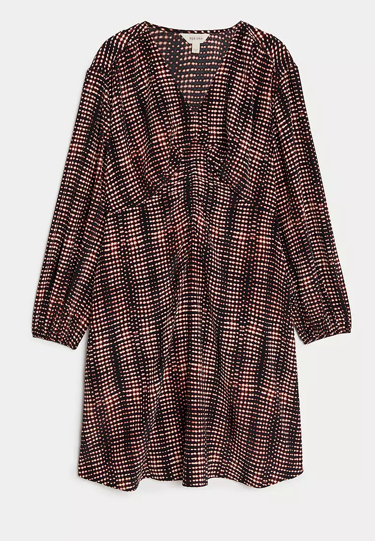 Printed V-Neck Knee Length Skater Dress