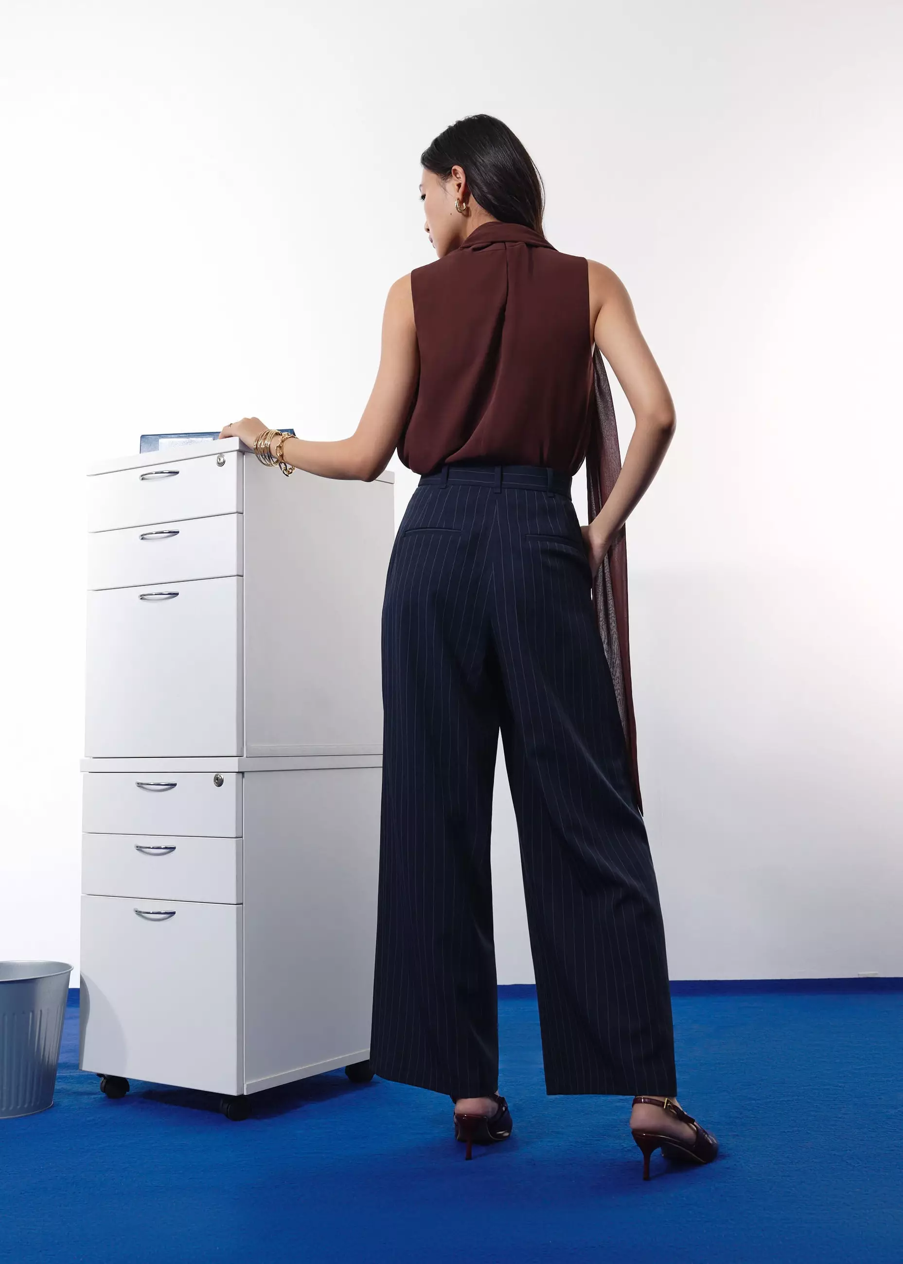 Celana Panjang Wanita - Leggy™ Andy Tailored Pinstripe Super High Waist Straight Leg Pants