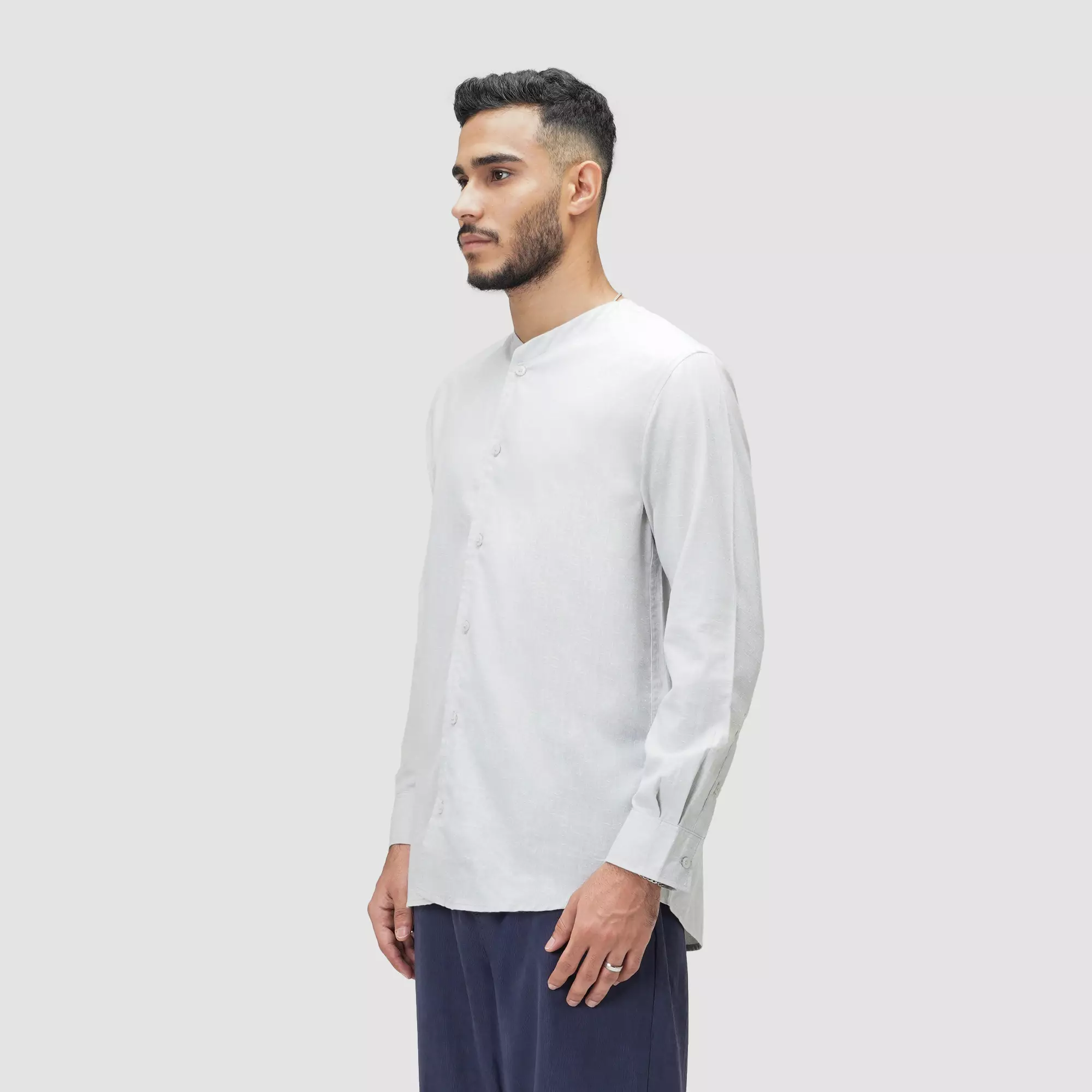 CELCIUS V-neck Oxford Kemeja Lengan Panjang L03000711C Silver
