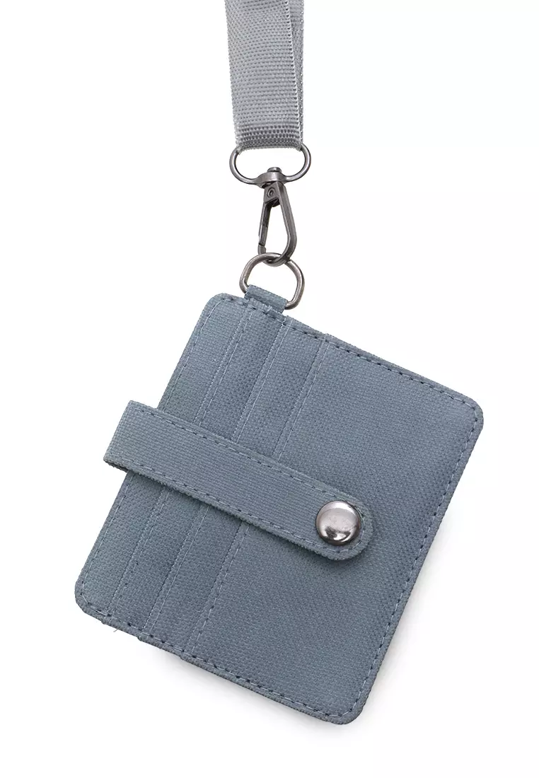 Hanging Neck Dompet Kartu 4 Slot Free Tali Gantung Motif Polos Holder Wallet Unisex - Abu