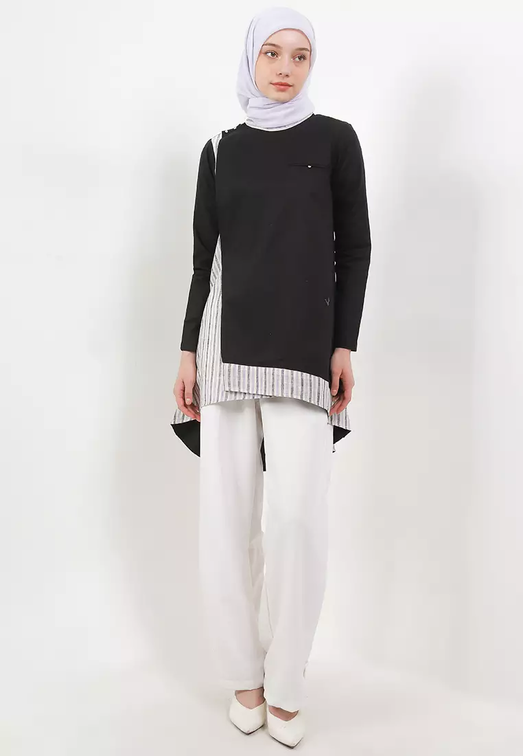 Bardie Assymetrical Tunic In Blue Stripes