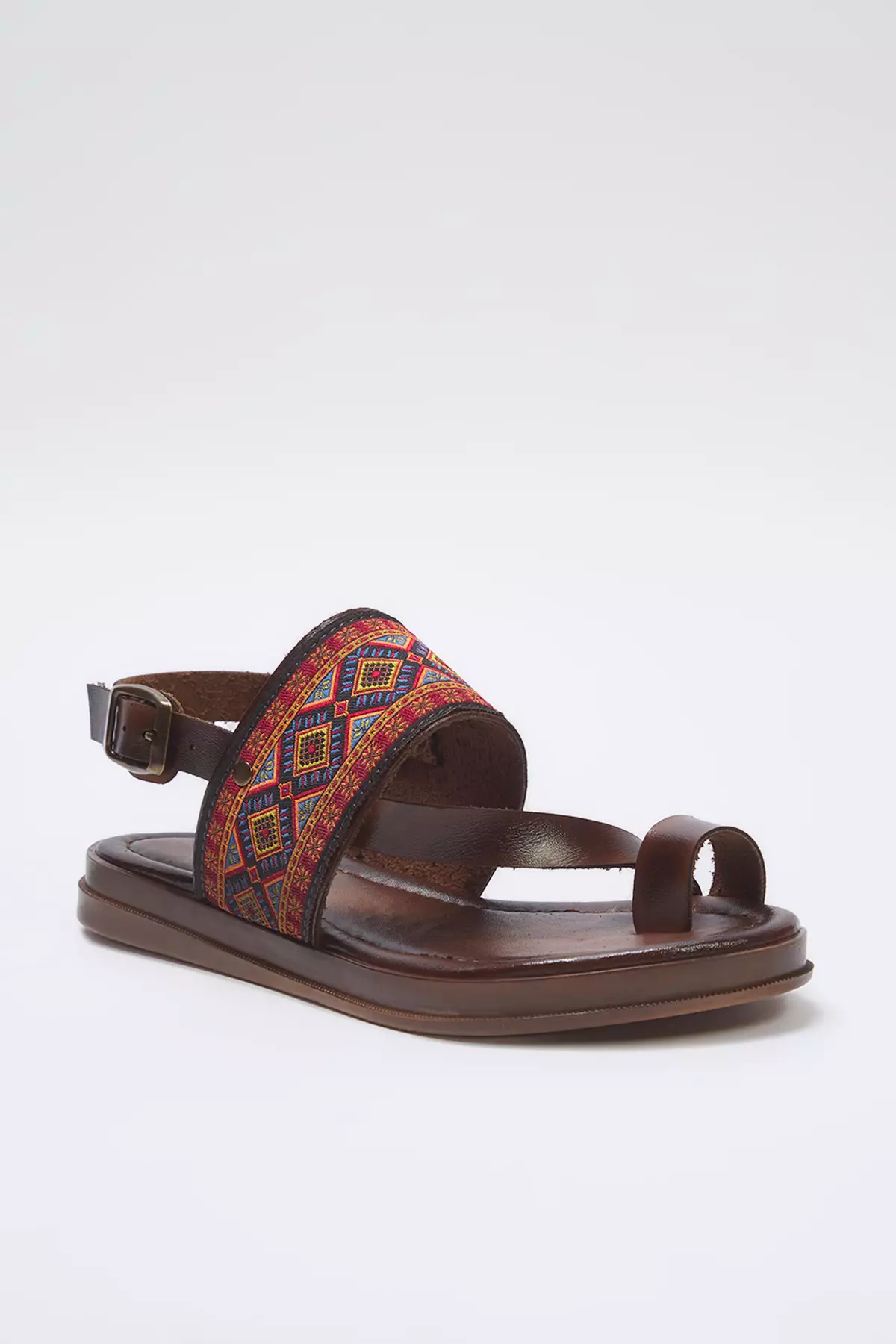 Brown Ethnic Patterned Flip Flops Women's Sandals Takss25Sd00049