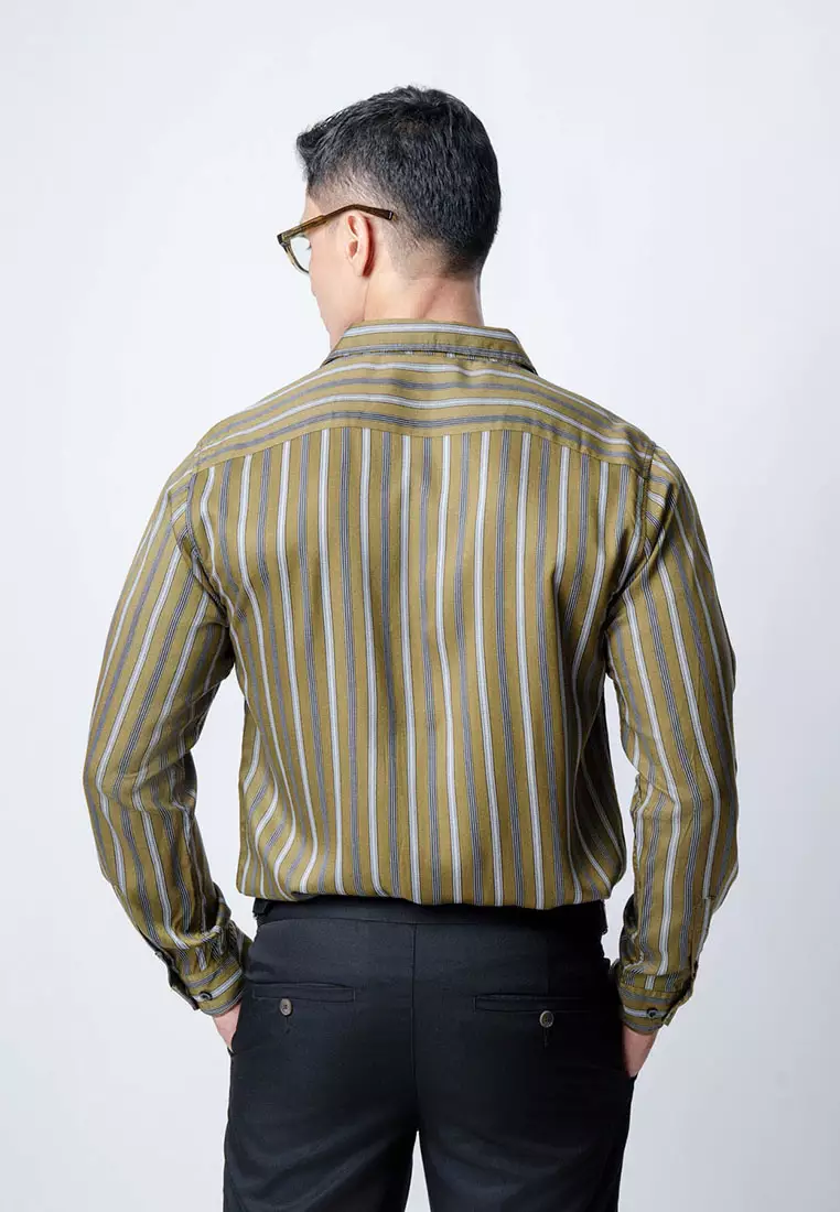 Virgo Stripe Shirt Army LS