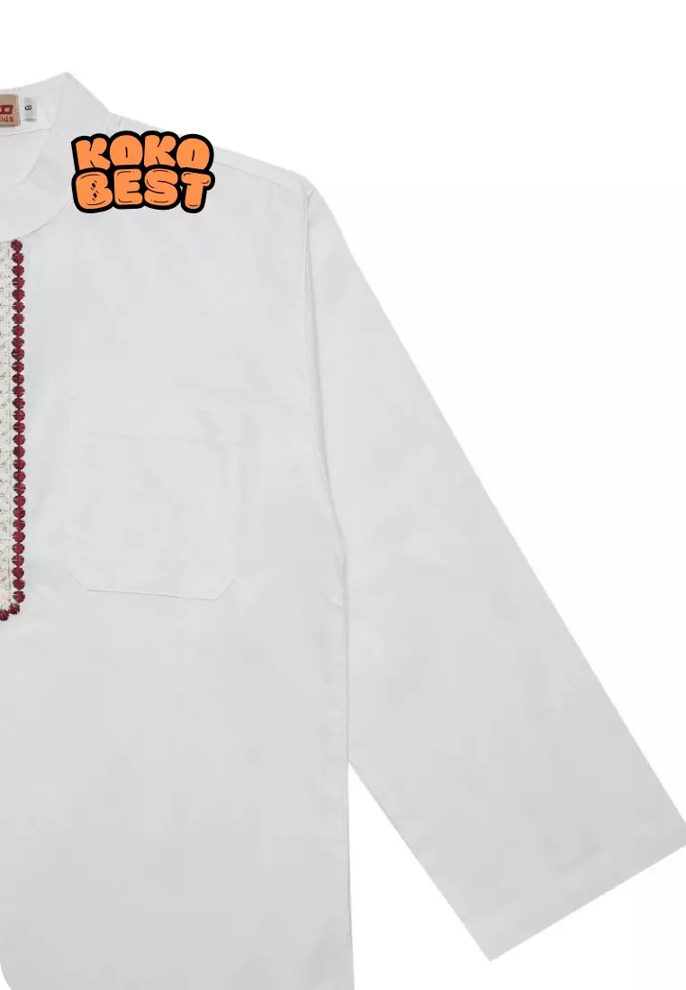 Baju Koko Lengan Panjang Best Putih-Merah