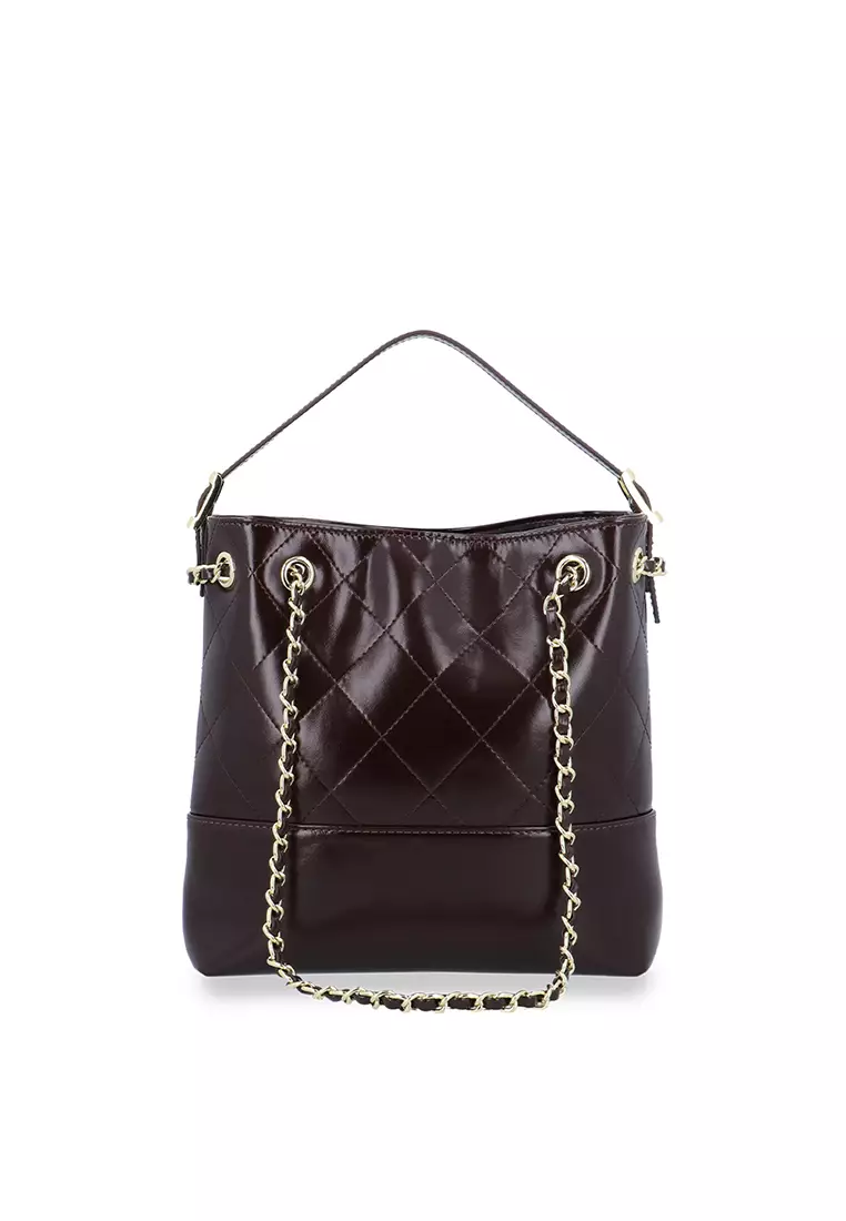 The Aurora Quilted Top Handle Bag - Dark Brown