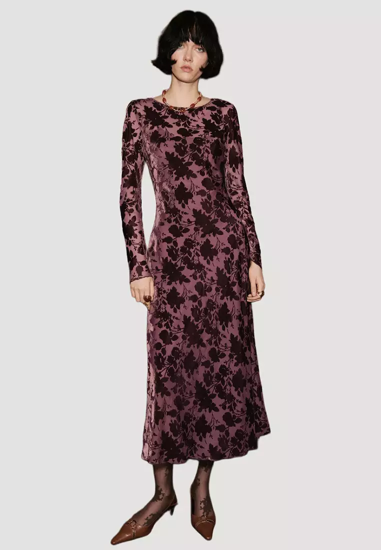 Buy Mango Floral Jacquard Dress With Bell Sleeves 2025 Online | ZALORA