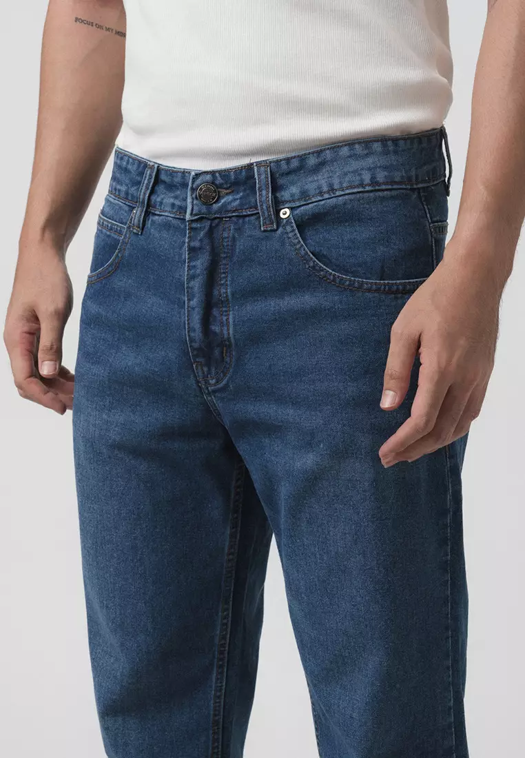 Straight Slim Fit Premium Jeans - Mid Indigo