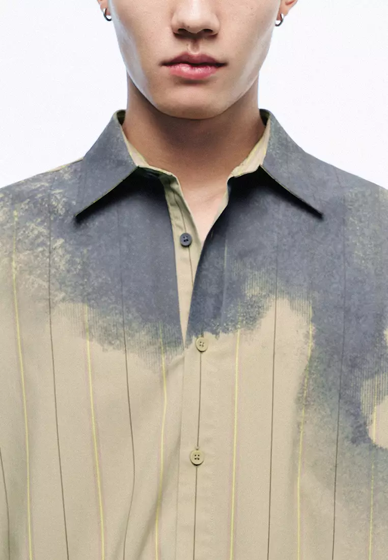 落肩袖宽松型开襟衬衫