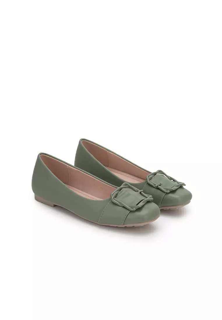BUCKLED SQUARE TOE FLAT BALLERINA