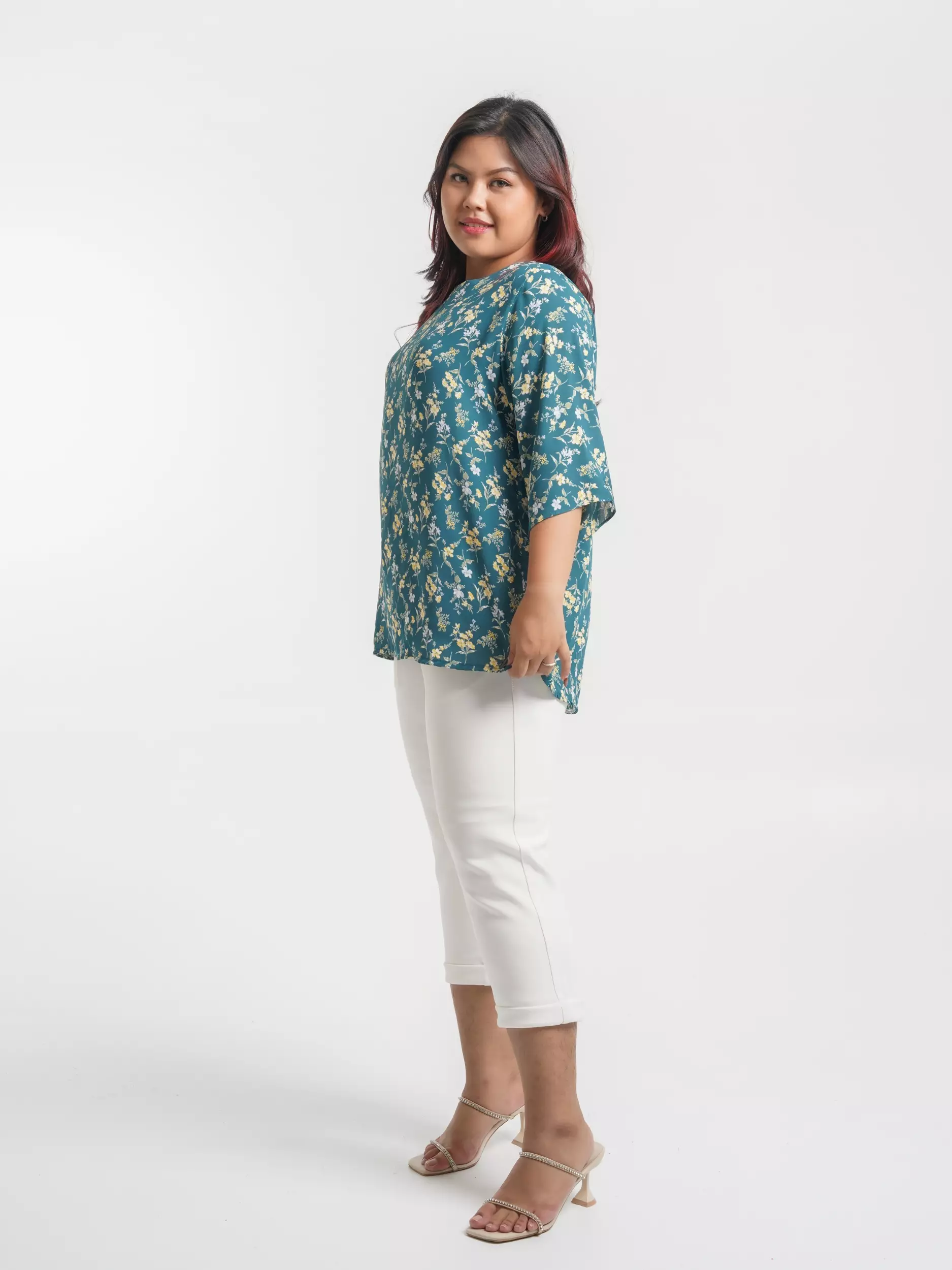 Plus Size Blouse Hera Green Flower