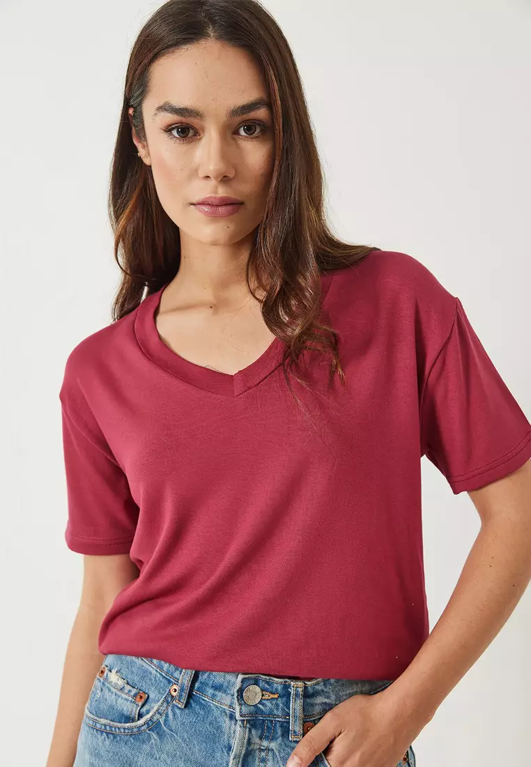 Women's V-Neck Short Sleeve Viscose T-Shirt 3077 60283074