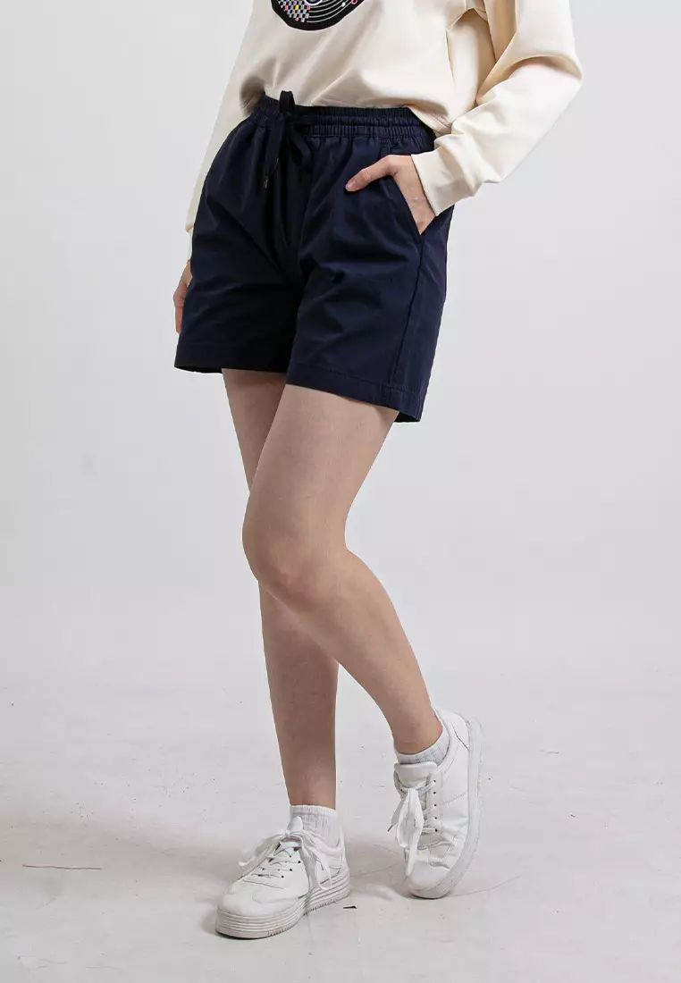 Forest Ladies Casual Cotton Short Pants Women Plain Drawstring Shorts - 865108-33Navy