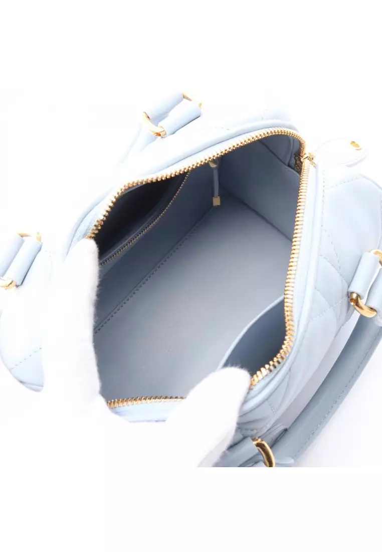 Pre-Loved Christian Dior groove 20 Macro Cannage Handbag leather Light blue 2WAY