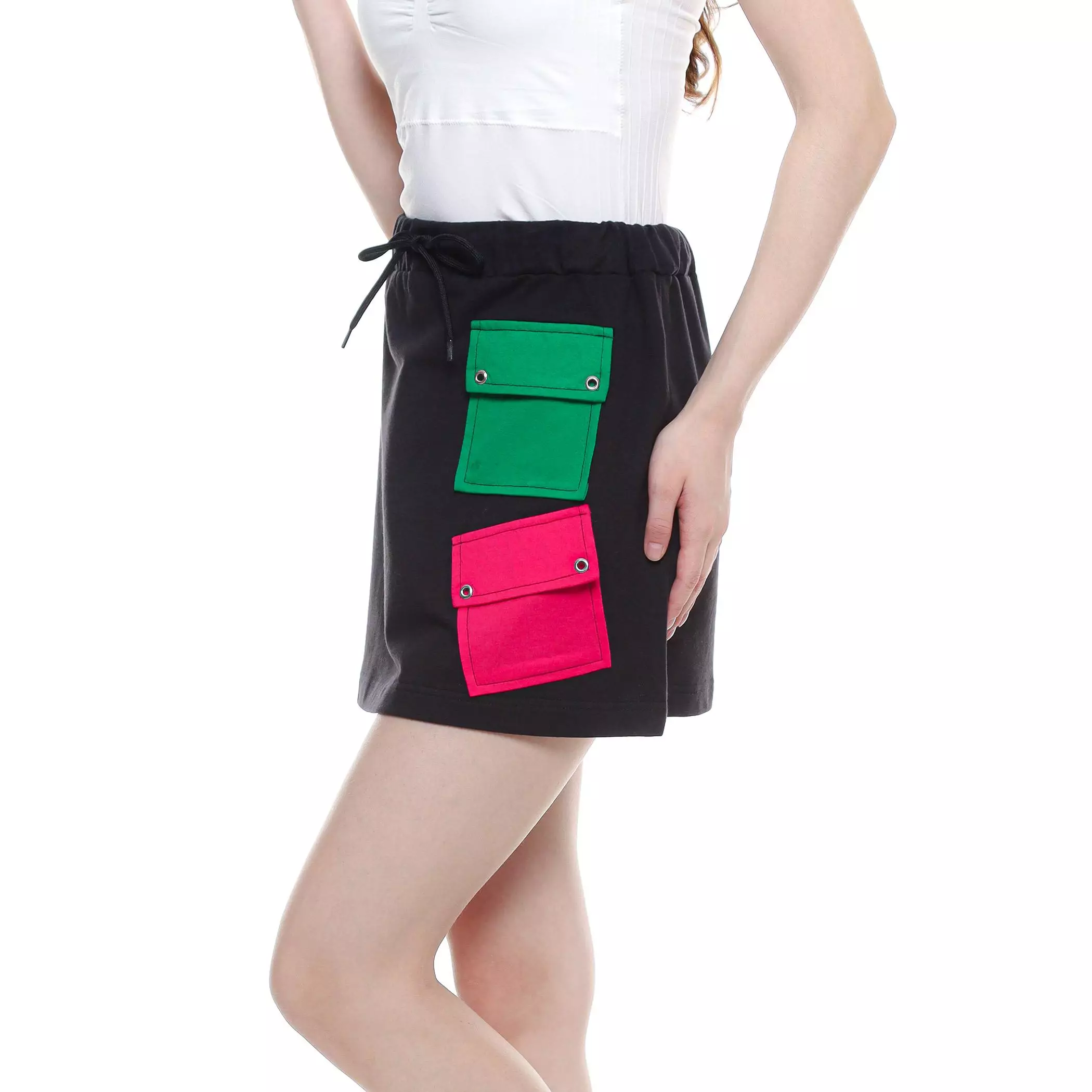Enough For Today - Rok Mini Saku Cargo Hitam Kombinasi Patch Variasi Warna