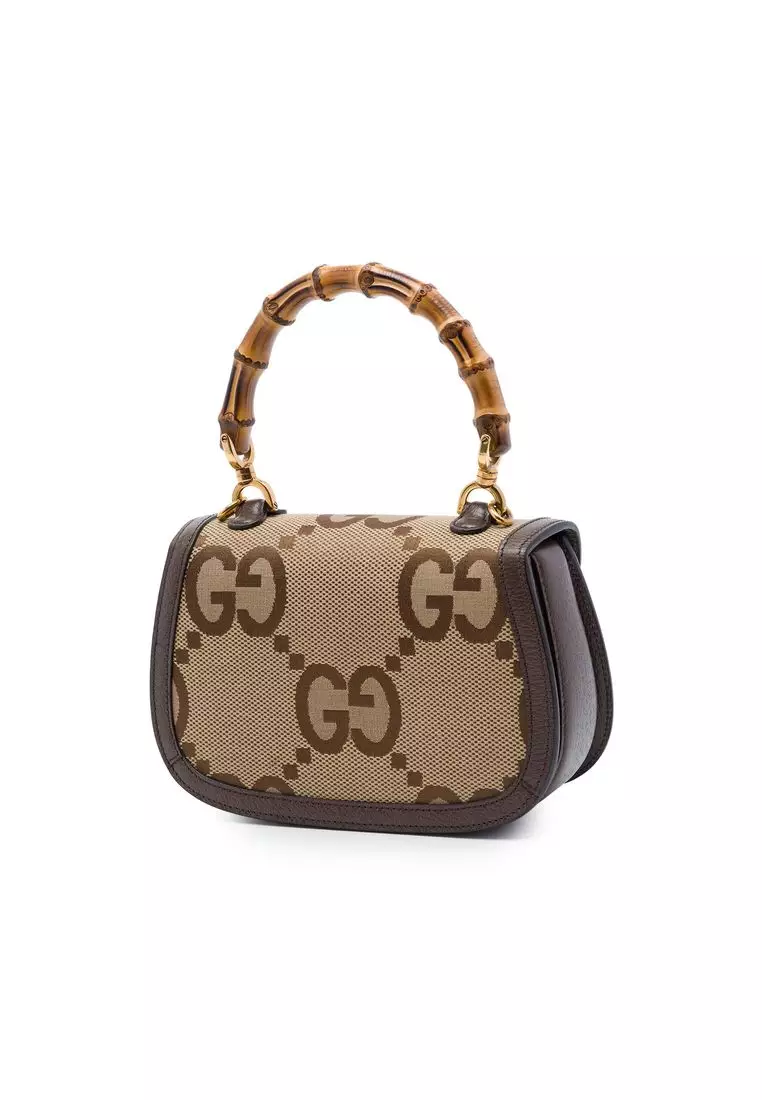 Pre-Loved Gucci Small Jumbo Gg Canvas Bamboo 1947 Top Handle Bag