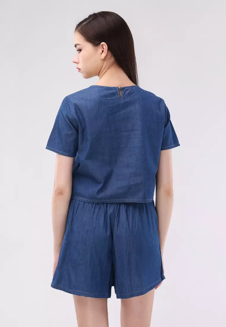 Chambray Short Sleeves Blouse/Skort Terno