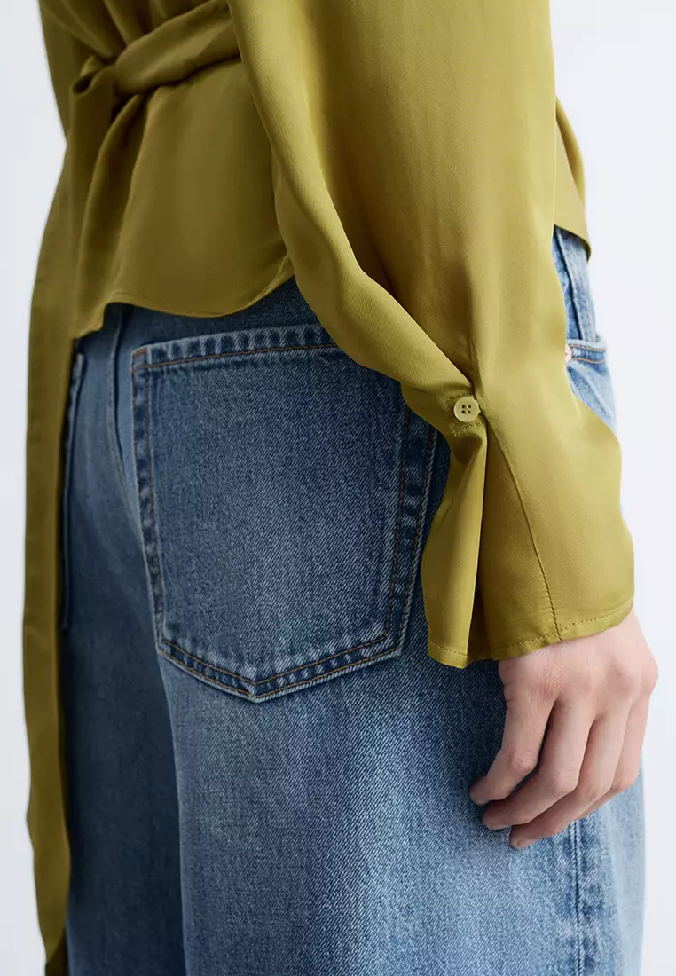 Gathered Tie-Belt Blouse