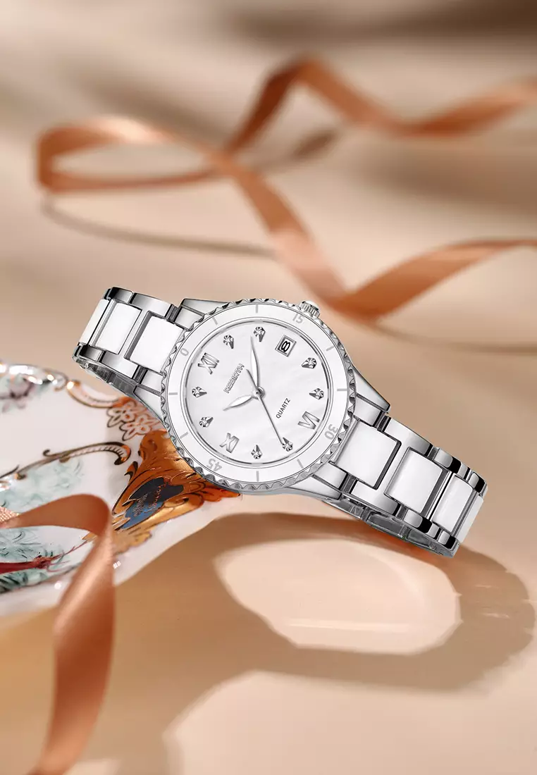 Jam Tangan Wanita Korea Berlian Original Anti Air Tali Keramik Jam Tangan Cewek New Wanita silverwhite