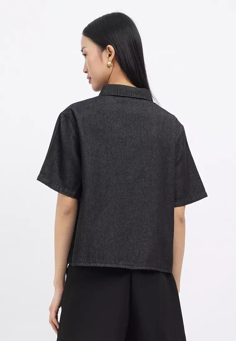 Boxy Denim Shirt with Curve Details