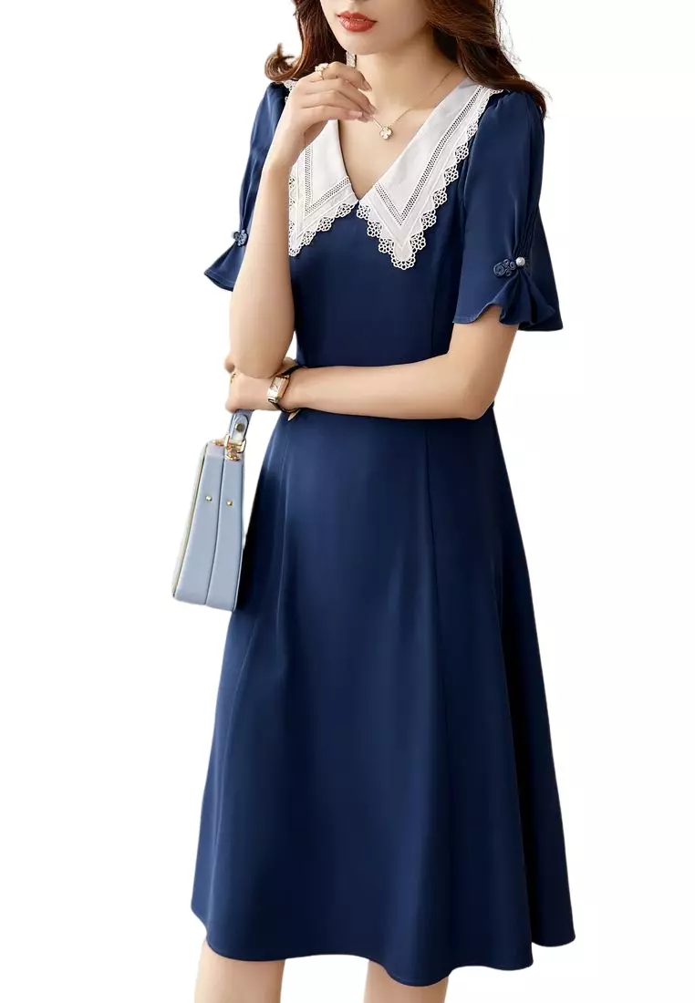 Buy ONX.HK Elegant Collar Flare Sleeve Dress 2024 Online ZALORA