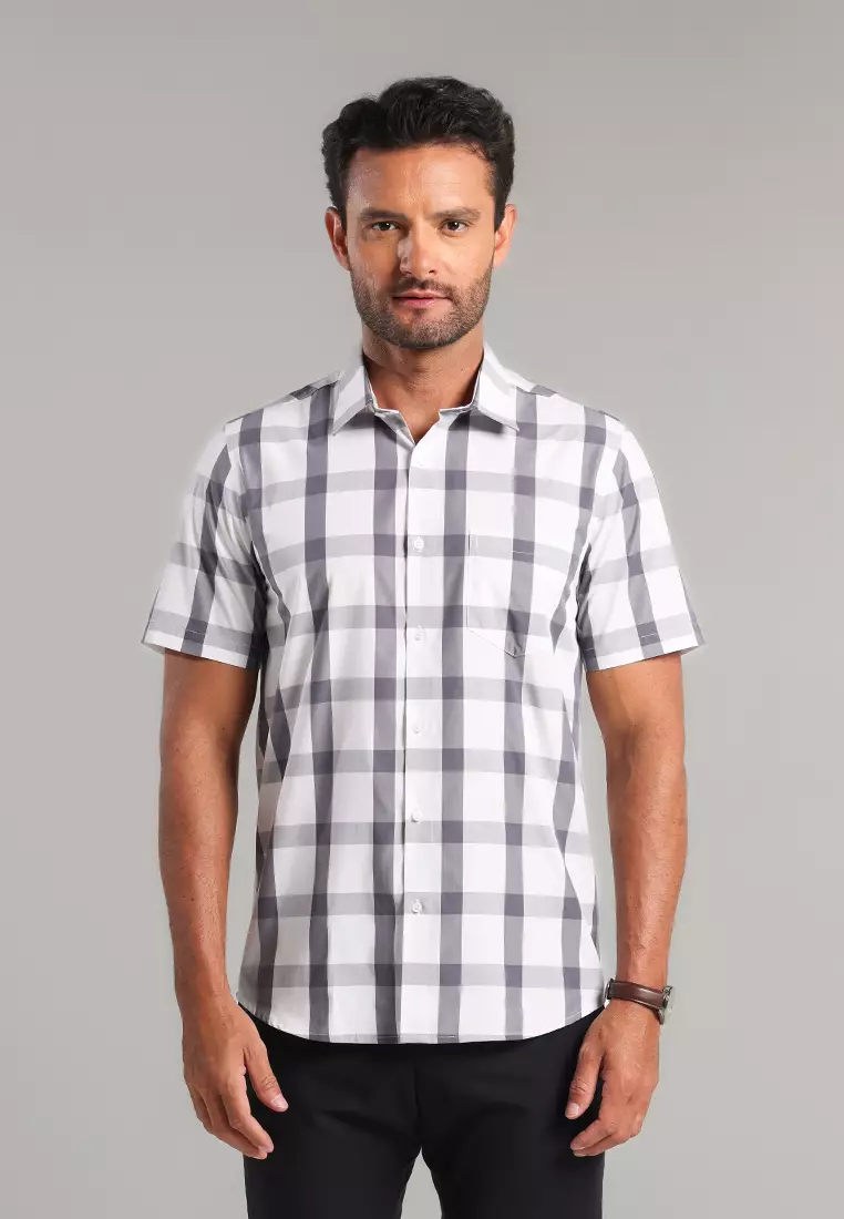 MOC - Kemeja Kotak-kotak Pria Lengan Pendek Erlands - Grey