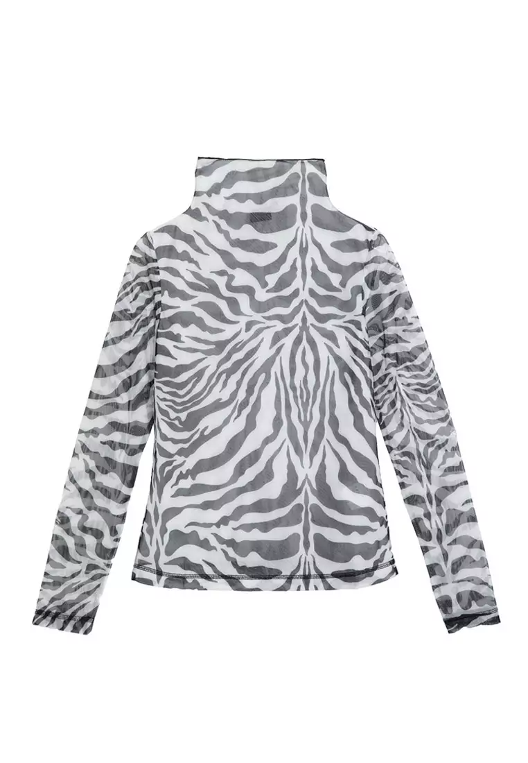 Zebra Print Turtle Neck Top