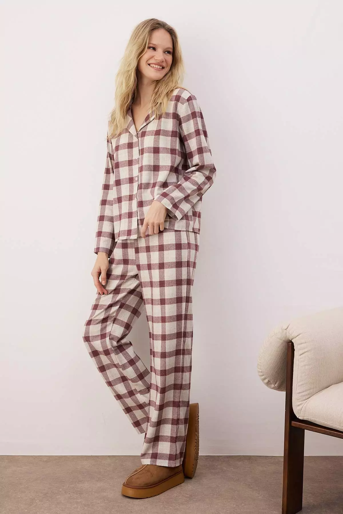 Red-Multicolor Cotton Thick/Winter Plaid Flannel Woven Pajamas Set Thmaw26Pt196