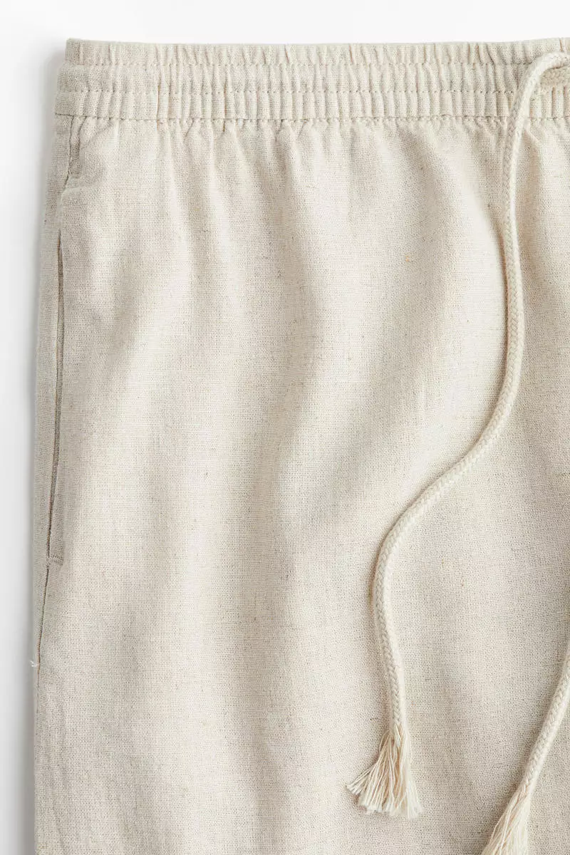 Linen-blend drawstring trousers