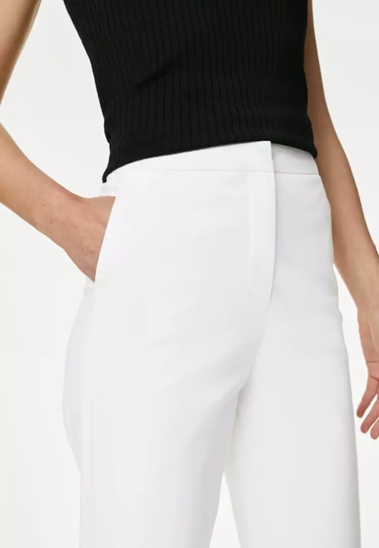 Cotton Blend Slim Fit Ankle Grazer Trousers