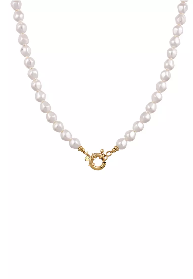Kalung Perhiasan Perak 925 Wanita Choker Synthetic Pearl Gold Plated Embellished with Crystal by Swarovski®