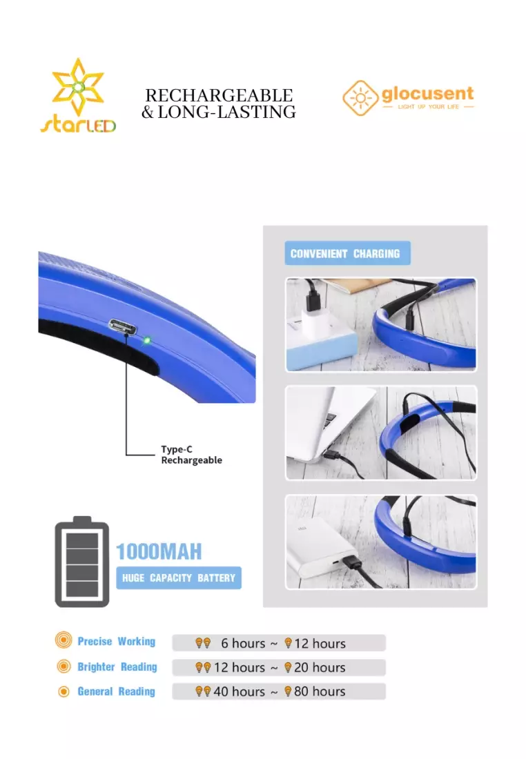 Buy Glocusent Glocusent LED Neck Reading Light, Book Light for Reading in Bed, 3 Colors, 6