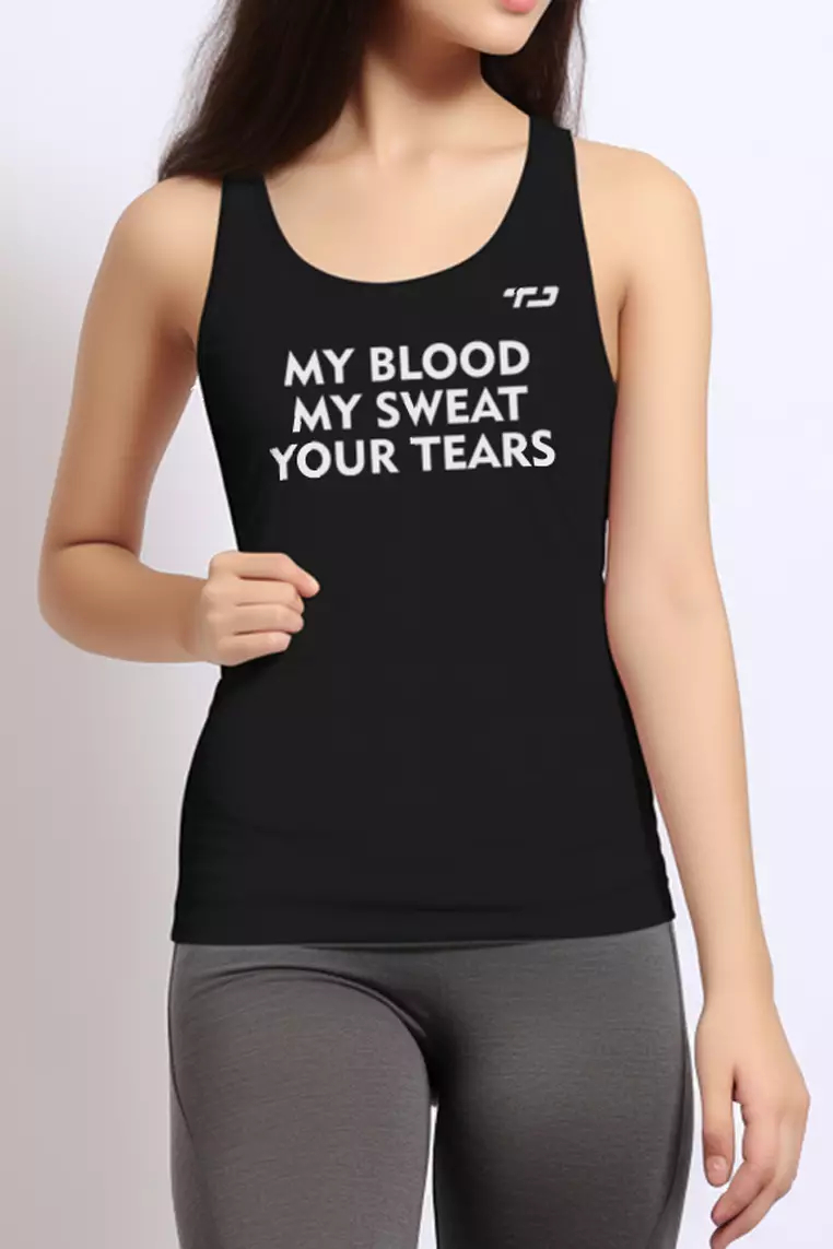 LSB55 kaos sleeveless kutung sport drifit running lari gym "my blood" hitam