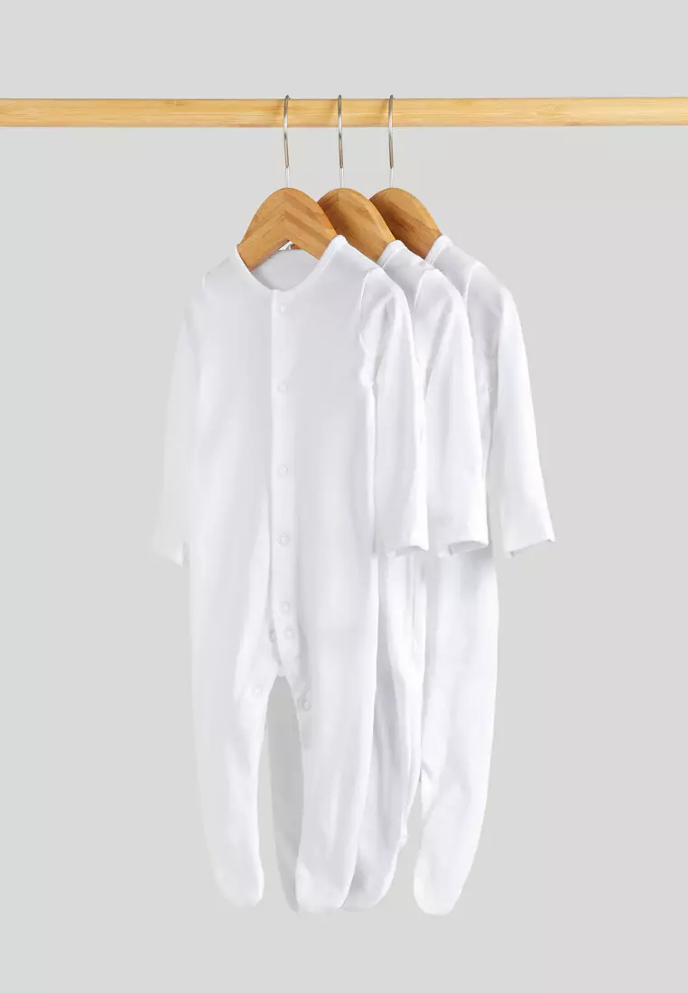 3 Pack White Sleepsuits