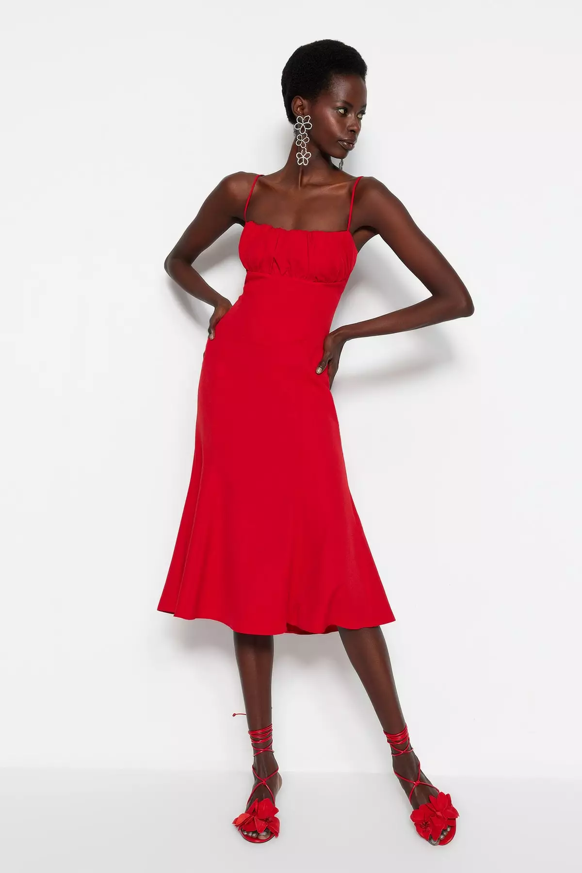 Red midi 2025 party dress