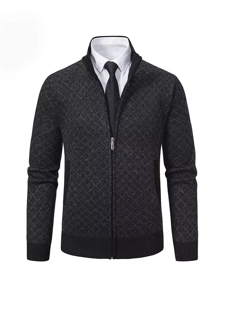 VANSA Fashionable Plaid Knitted Jacket VCM-Kw-228-6967