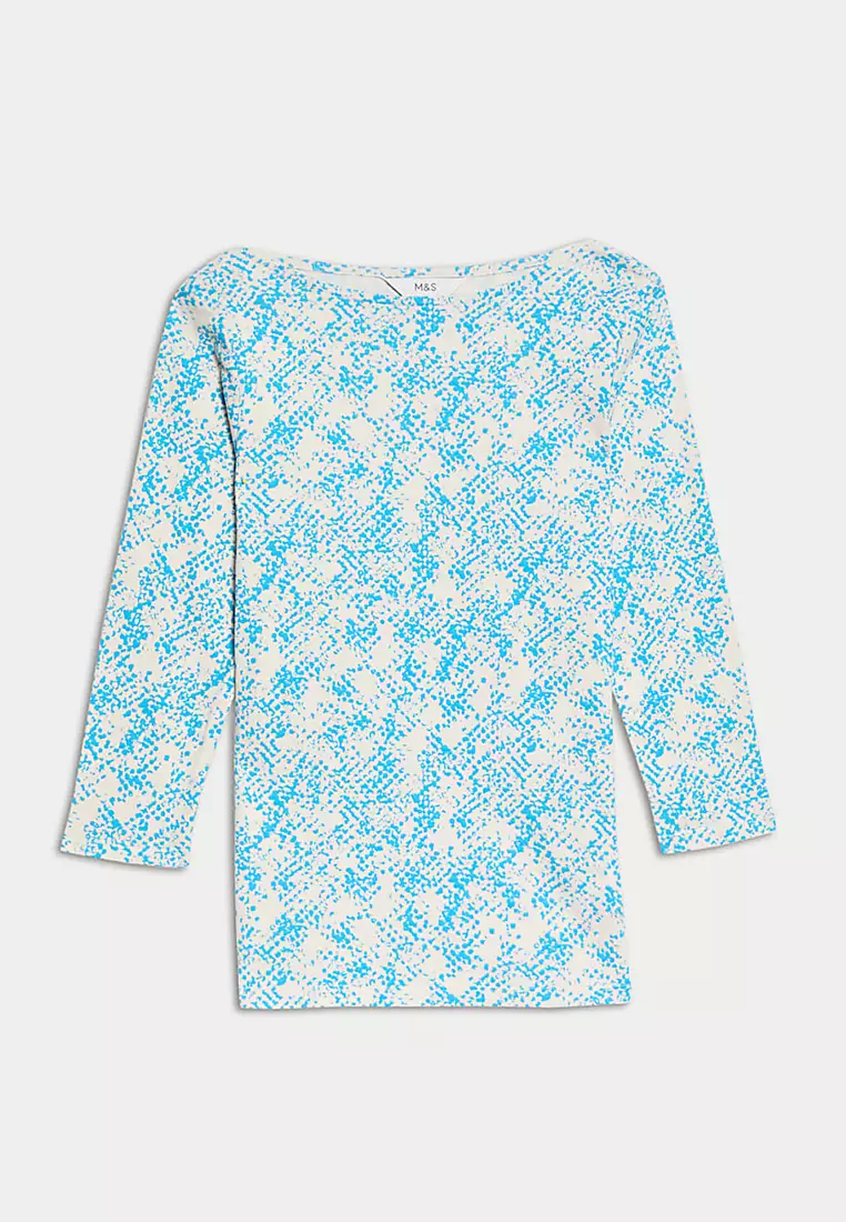 Pure Cotton Printed Slim Fit Slash Neck Top