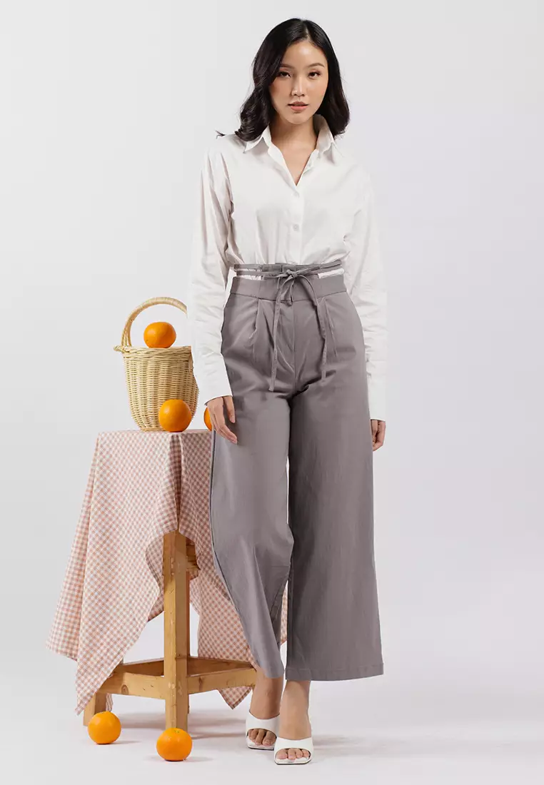 Berlin Waist Tie Pants in Grey