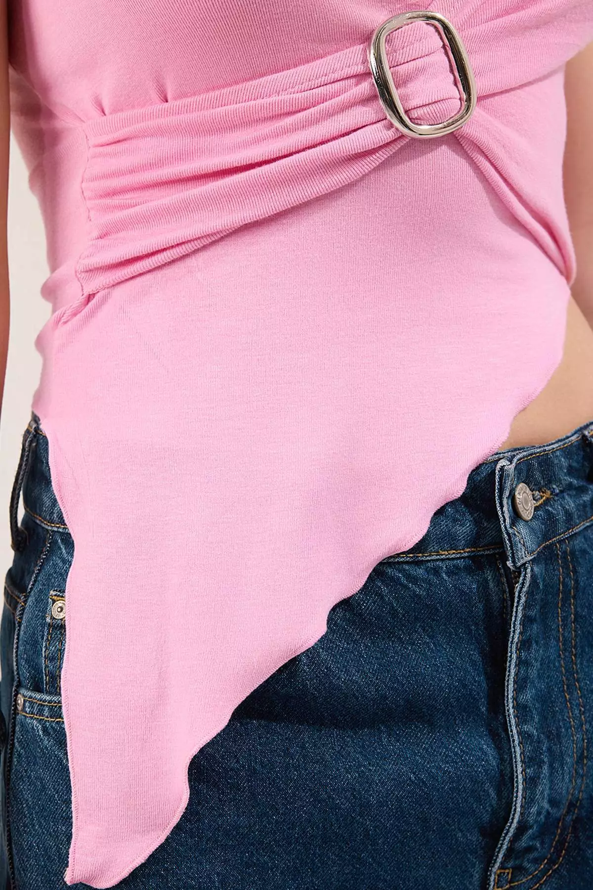 Light Pink Straight Halter Neck Sleeveless Knitted Viscose Single Jersey Party Blouse Tprss25Bz00048