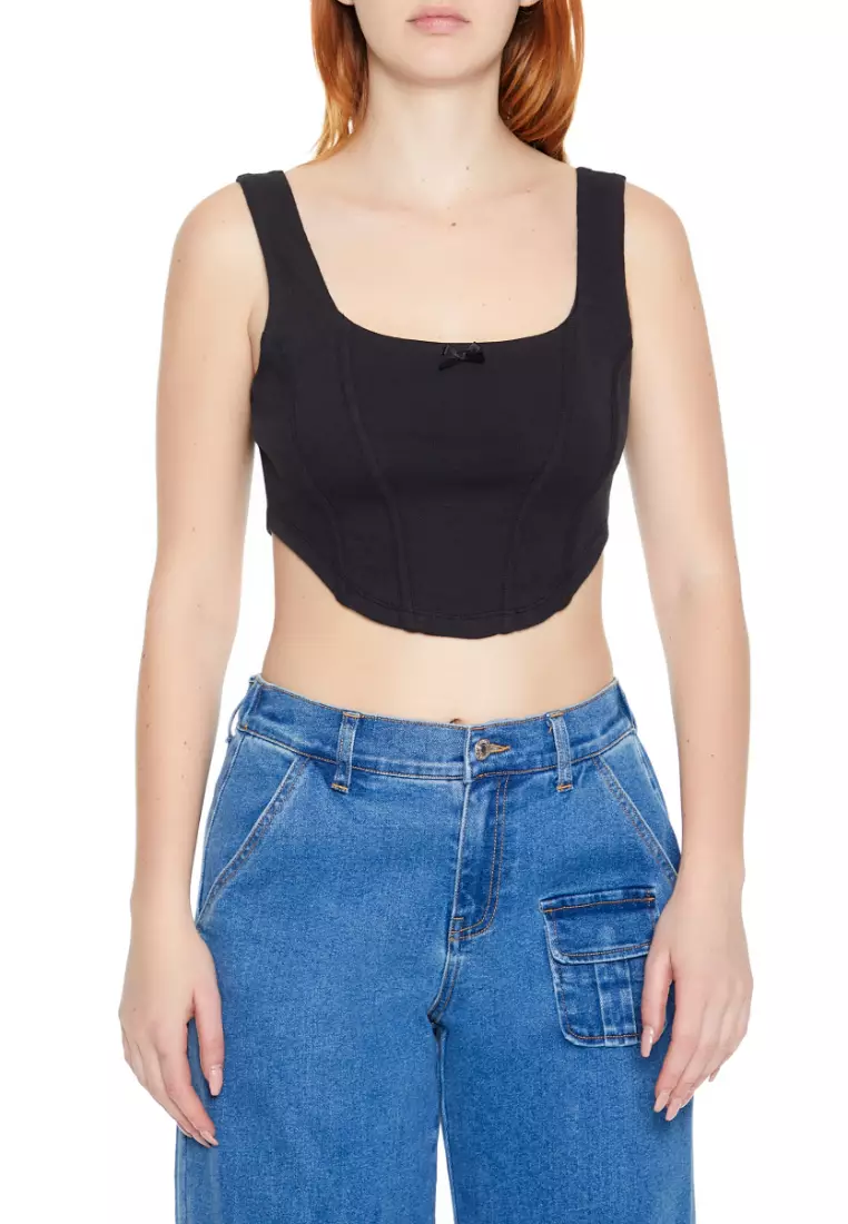 Buy FOREVER 21 Corset Curved-Hem Crop Top 2025 Online ZALORA