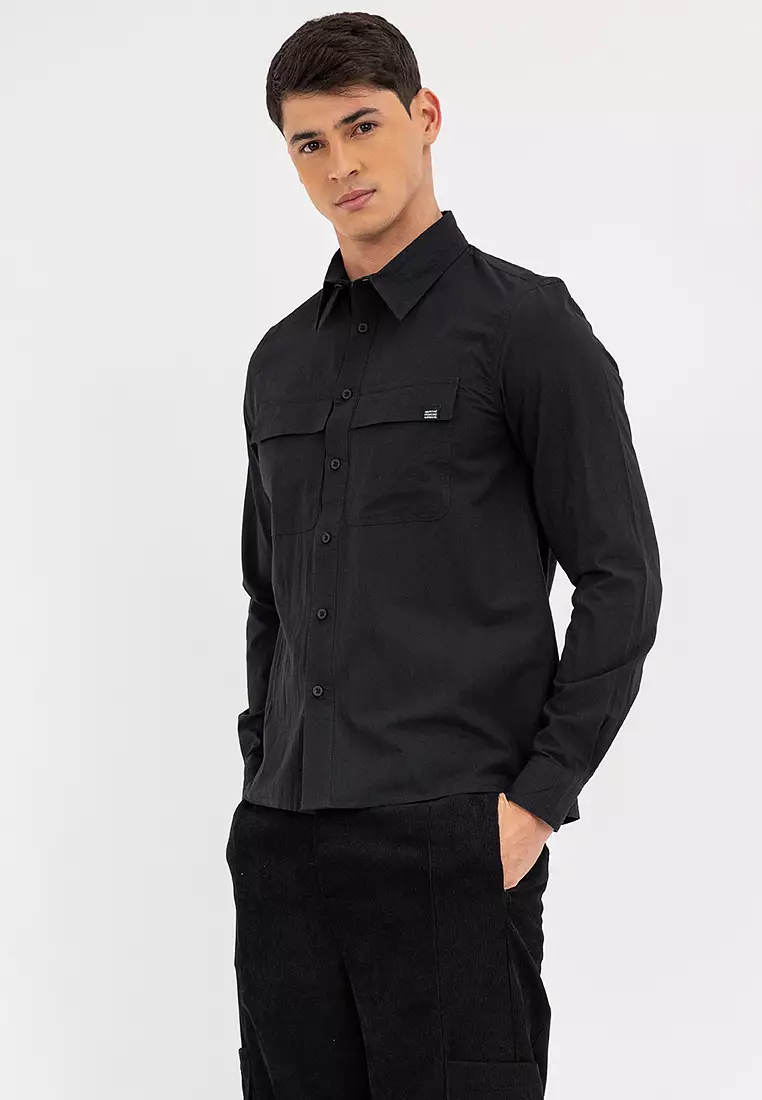 Men's Polo LS Button Down Black