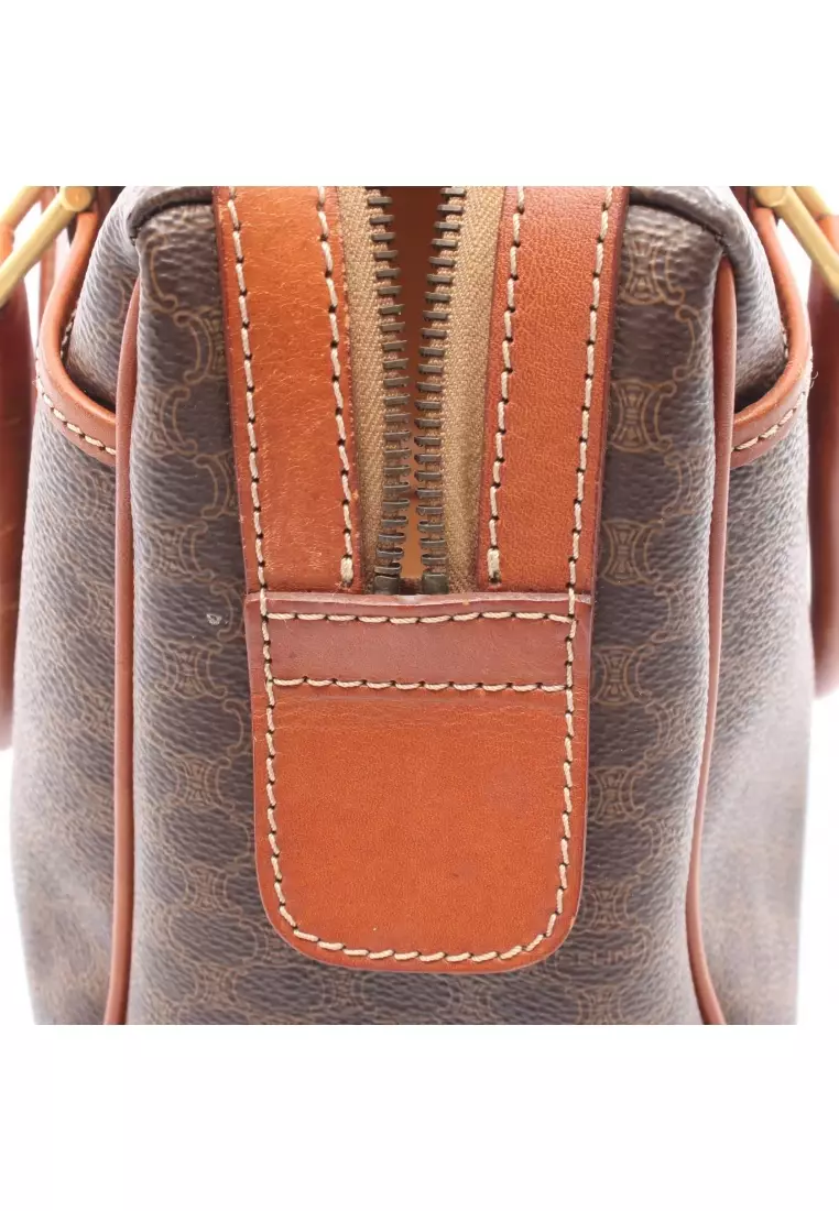 Pre-Loved Celine Macadam mini boston bag PVC leather Brown Dark brown