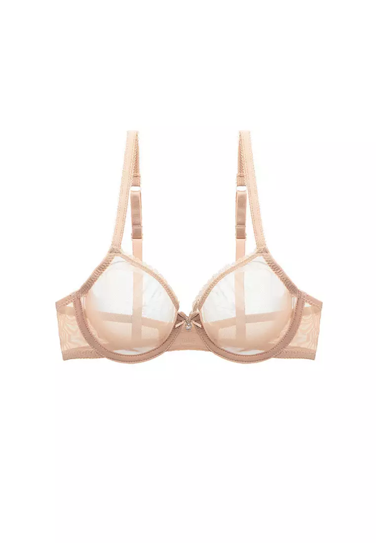 女士透氣性感網紗內衣套裝（文胸和內褲）- 膚色