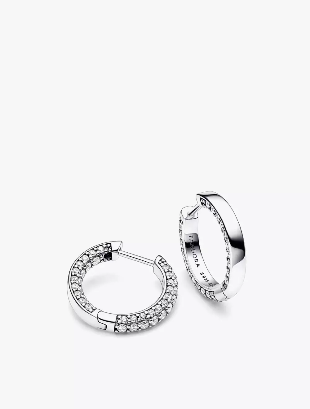 Pandora silver hoop earrings shop with cubic zirconia