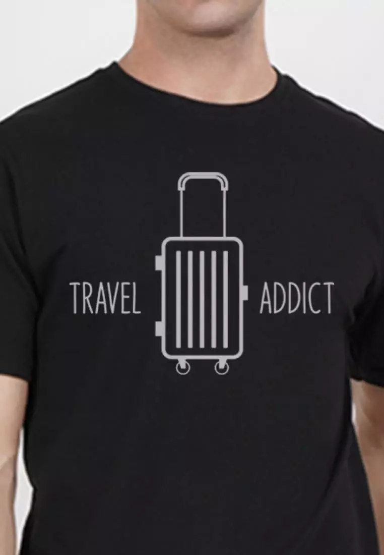 Travel Addict Black Cotton Short Sleeve Crew Neck Regular Fit T-Shirt