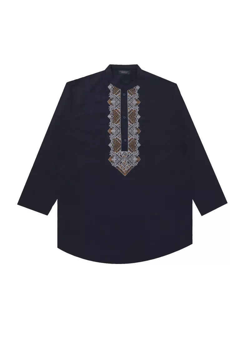 LARUSSO Kemeja Koko Kurta Bordir Panjang - Navy L003