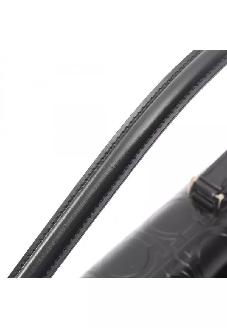 Pre-Loved Salvatore Ferragamo Gancini one shoulder bag leather black embossing