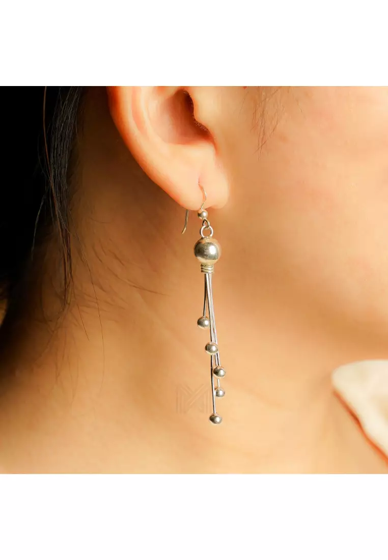 Millennia 2000 Chandelier Hanging Ball Hook Silver Dangle Earrings with 925 Sterling Silver