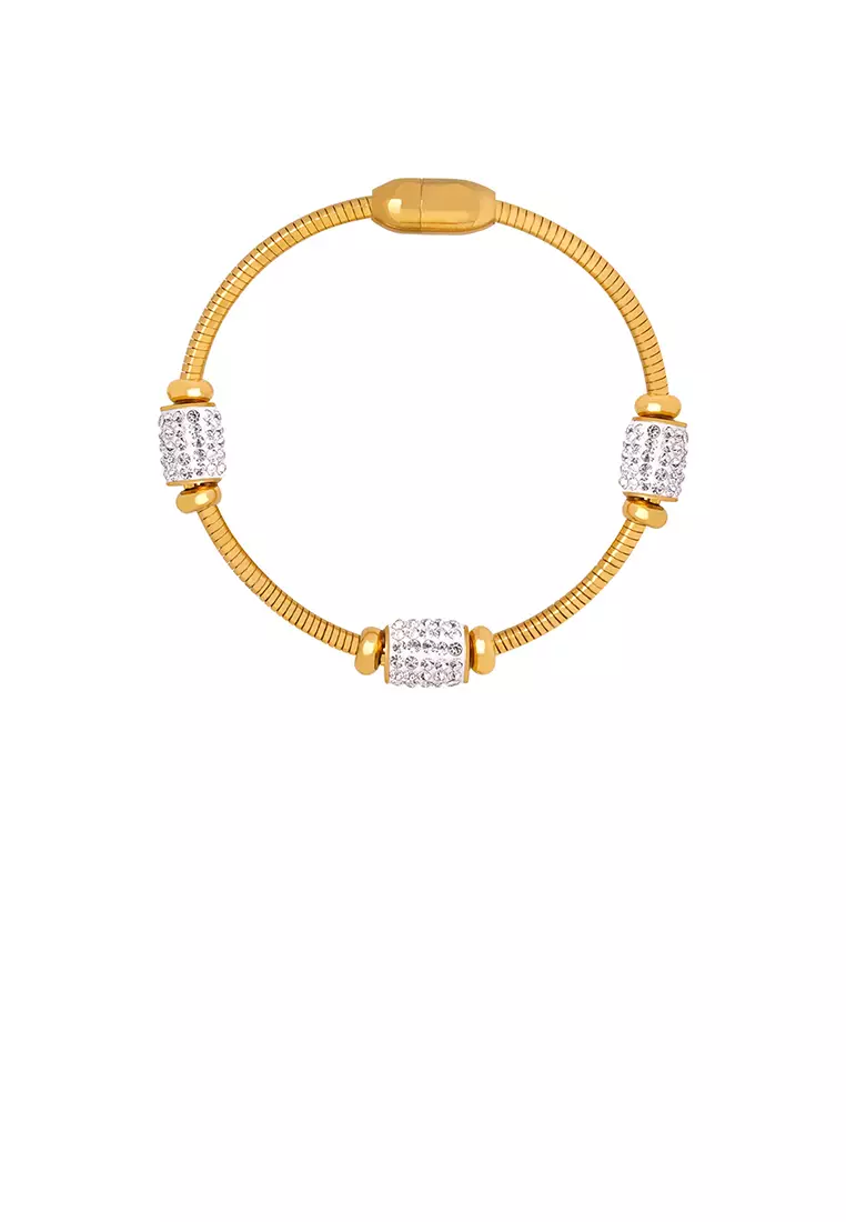 Fashion and Personalized Plated Gold 316L Stainless Steel Geometric Bangle with Cubic Zirconia