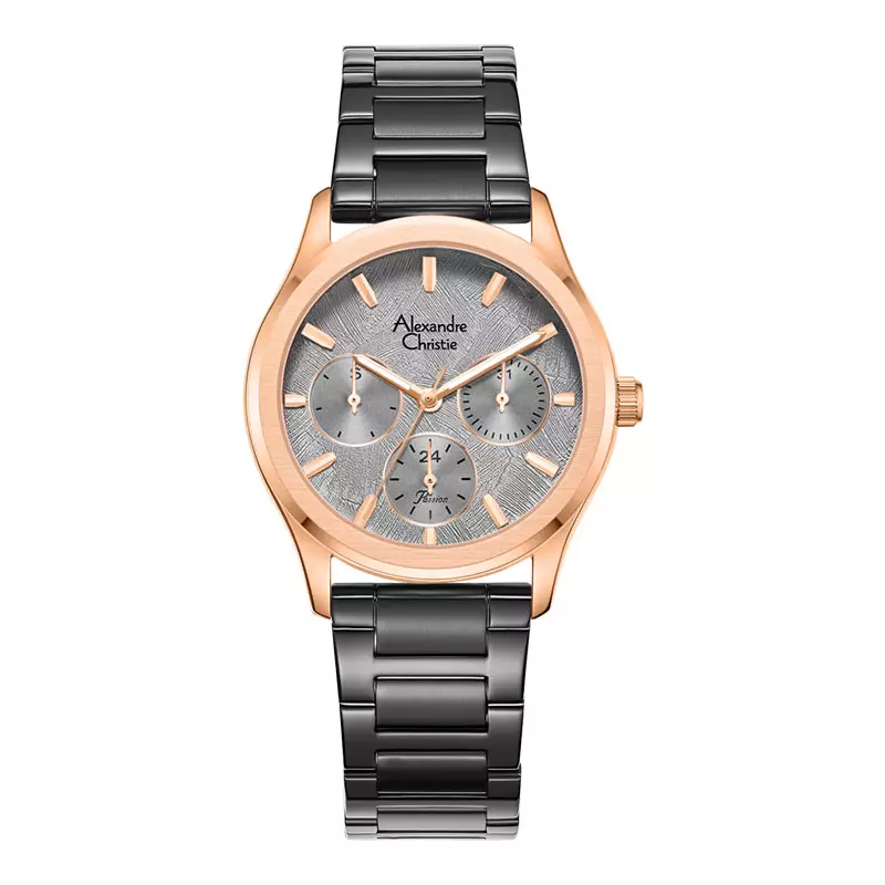 Jam Tangan Wanita Alexandre Christie Passion AC 2C01 BF BGRGR Ladies Grey Dial Gunmetal St Steel Strap + Gift Set