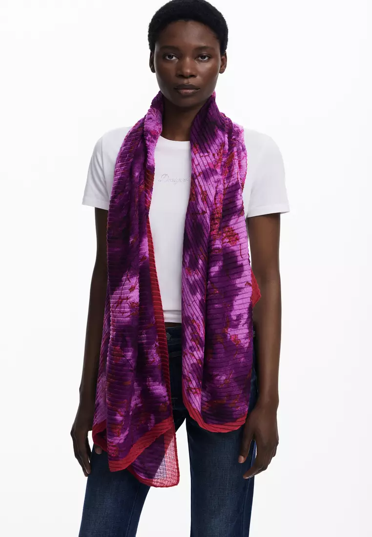 Crinkled rectangular floral scarf